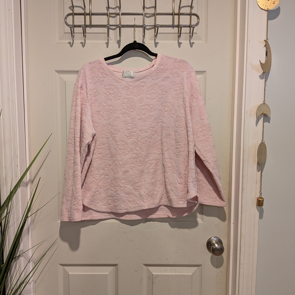 Vintage Oscar de la Renta Women's Pink Floral Textured Sweatshirt